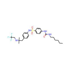 CCCCCCNC(=O)Nc1ccc(S(=O)(=O)Nc2ccc(CC(C)(C)NCC(F)(F)F)cc2)cc1 ZINC000049014424