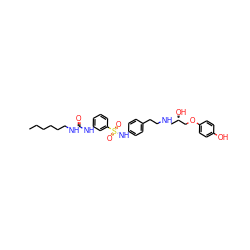 CCCCCCNC(=O)Nc1cccc(S(=O)(=O)Nc2ccc(CCNC[C@H](O)COc3ccc(O)cc3)cc2)c1 ZINC000038152928