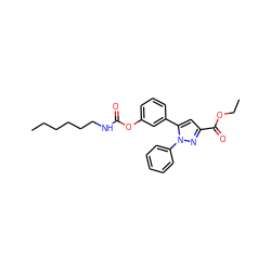 CCCCCCNC(=O)Oc1cccc(-c2cc(C(=O)OCC)nn2-c2ccccc2)c1 ZINC000299862505