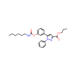 CCCCCCNC(=O)Oc1cccc(-c2cc(C(=O)OCCC)nn2-c2ccccc2)c1 ZINC000299861925