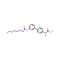 CCCCCCNC(=O)Oc1cccc(-c2ccc([C@@H](C)C(=O)OC)cc2F)c1 ZINC000143701341