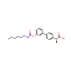 CCCCCCNC(=O)Oc1cccc(-c2ccc([C@H](C)C(=O)O)cc2)c1 ZINC000653738975