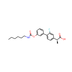 CCCCCCNC(=O)Oc1cccc(-c2ccc([C@H](C)C(=O)O)cc2F)c1 ZINC000143640251