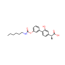 CCCCCCNC(=O)Oc1cccc(-c2ccc([C@H](C)C(=O)O)cc2O)c1 ZINC000653726404