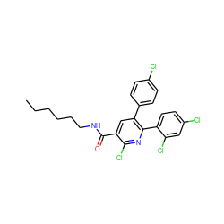 CCCCCCNC(=O)c1cc(-c2ccc(Cl)cc2)c(-c2ccc(Cl)cc2Cl)nc1Cl ZINC000028127404