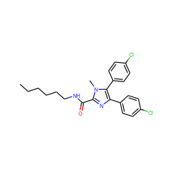 CCCCCCNC(=O)c1nc(-c2ccc(Cl)cc2)c(-c2ccc(Cl)cc2)n1C ZINC000028337230