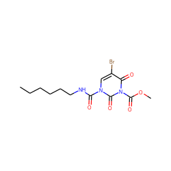 CCCCCCNC(=O)n1cc(Br)c(=O)n(C(=O)OC)c1=O ZINC000207153071