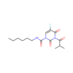 CCCCCCNC(=O)n1cc(F)c(=O)n(C(=O)C(C)C)c1=O ZINC000095592533