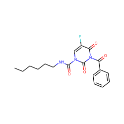 CCCCCCNC(=O)n1cc(F)c(=O)n(C(=O)c2ccccc2)c1=O ZINC000095592673