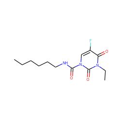 CCCCCCNC(=O)n1cc(F)c(=O)n(CC)c1=O ZINC000095592501