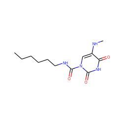 CCCCCCNC(=O)n1cc(NC)c(=O)[nH]c1=O ZINC000095586331