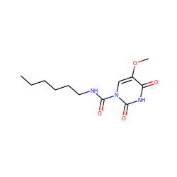 CCCCCCNC(=O)n1cc(OC)c(=O)[nH]c1=O ZINC000095592443