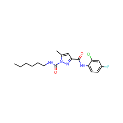 CCCCCCNC(=O)n1nc(C(=O)Nc2ccc(F)cc2Cl)cc1C ZINC000035792952