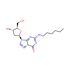 CCCCCCNC1=NC(=O)[C@@H]2N=CN([C@H]3C[C@H](O)[C@@H](CO)O3)C2=N1 ZINC000169328110