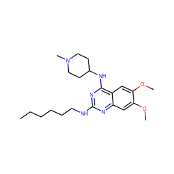 CCCCCCNc1nc(NC2CCN(C)CC2)c2cc(OC)c(OC)cc2n1 ZINC000584905484