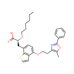 CCCCCCO[C@@H](Cc1ccc(OCCc2nc(-c3ccccc3)oc2C)c2ccsc12)C(=O)O ZINC000040411368