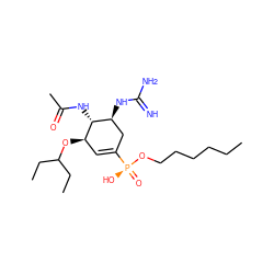 CCCCCCO[P@@](=O)(O)C1=C[C@@H](OC(CC)CC)[C@H](NC(C)=O)[C@@H](NC(=N)N)C1 ZINC000169344629