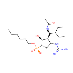 CCCCCCO[P@](=O)(O)[C@H]1C[C@@H](NC(=N)N)[C@H]([C@@H](NC(C)=O)C(CC)CC)[C@@H]1O ZINC000653866601