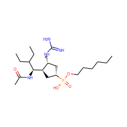 CCCCCCO[P@](=O)(O)[C@H]1C[C@@H](NC(=N)N)[C@H]([C@@H](NC(C)=O)C(CC)CC)C1 ZINC000653866637