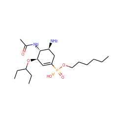 CCCCCCO[P@](=O)(O)C1=C[C@@H](OC(CC)CC)[C@H](NC(C)=O)[C@@H](N)C1 ZINC000139411794