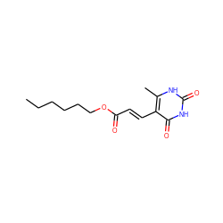 CCCCCCOC(=O)/C=C/c1c(C)[nH]c(=O)[nH]c1=O ZINC000002592947