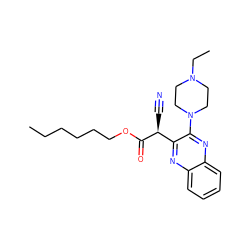 CCCCCCOC(=O)[C@@H](C#N)c1nc2ccccc2nc1N1CCN(CC)CC1 ZINC000002265467
