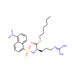 CCCCCCOC(=O)[C@@H](CCCN=C(N)N)NS(=O)(=O)c1cccc2c(N(C)C)cccc12 ZINC000027899605