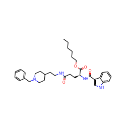 CCCCCCOC(=O)[C@H](CCC(=O)NCCC1CCN(Cc2ccccc2)CC1)NC(=O)c1c[nH]c2ccccc12 ZINC001772601494