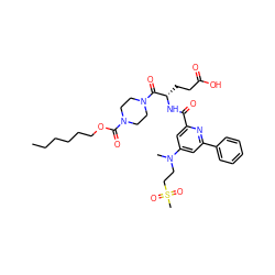 CCCCCCOC(=O)N1CCN(C(=O)[C@H](CCC(=O)O)NC(=O)c2cc(N(C)CCS(C)(=O)=O)cc(-c3ccccc3)n2)CC1 ZINC000049616121