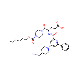 CCCCCCOC(=O)N1CCN(C(=O)[C@H](CCC(=O)O)NC(=O)c2cc(N3CCC(CN)CC3)cc(-c3ccccc3)n2)CC1 ZINC000043021982