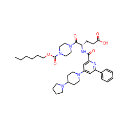 CCCCCCOC(=O)N1CCN(C(=O)[C@H](CCC(=O)O)NC(=O)c2cc(N3CCC(N4CCCC4)CC3)cc(-c3ccccc3)n2)CC1 ZINC000049746926