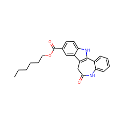 CCCCCCOC(=O)c1ccc2[nH]c3c(c2c1)CC(=O)Nc1ccccc1-3 ZINC000045299167