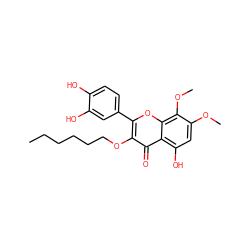 CCCCCCOc1c(-c2ccc(O)c(O)c2)oc2c(OC)c(OC)cc(O)c2c1=O ZINC000013822673