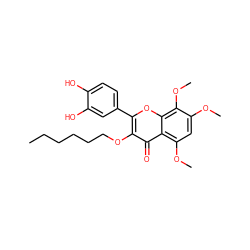 CCCCCCOc1c(-c2ccc(O)c(O)c2)oc2c(OC)c(OC)cc(OC)c2c1=O ZINC000013822669