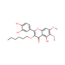 CCCCCCOc1c(-c2ccc(O)c(O)c2)oc2cc(OC)c(OC)c(O)c2c1=O ZINC000013822681