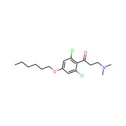 CCCCCCOc1cc(Cl)c(C(=O)CCN(C)C)c(Cl)c1 ZINC000043013435