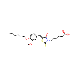 CCCCCCOc1ccc(/C=C2\SC(=S)N(CCCCCC(=O)O)C2=O)cc1OC ZINC000004136163