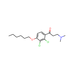 CCCCCCOc1ccc(C(=O)CCN(C)C)c(Cl)c1Cl ZINC000042922476