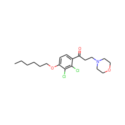 CCCCCCOc1ccc(C(=O)CCN2CCOCC2)c(Cl)c1Cl ZINC000043016537