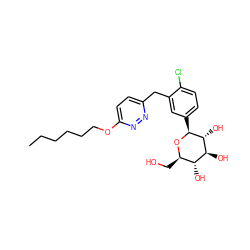 CCCCCCOc1ccc(Cc2cc([C@@H]3O[C@H](CO)[C@@H](O)[C@H](O)[C@H]3O)ccc2Cl)nn1 ZINC000049054331