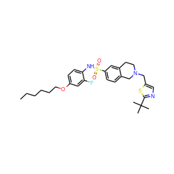 CCCCCCOc1ccc(NS(=O)(=O)c2ccc3c(c2)CCN(Cc2cnc(C(C)(C)C)s2)C3)c(F)c1 ZINC000261179910