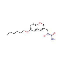 CCCCCCOc1ccc2c(c1)C=C(CN(O)C(N)=O)CO2 ZINC000013833865