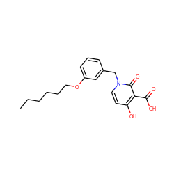 CCCCCCOc1cccc(Cn2ccc(O)c(C(=O)O)c2=O)c1 ZINC000084669316