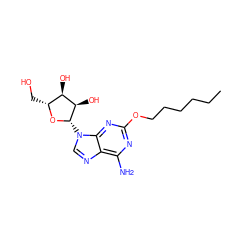 CCCCCCOc1nc(N)c2ncn([C@@H]3O[C@H](CO)[C@@H](O)[C@H]3O)c2n1 ZINC000003802212