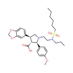 CCCCCCS(=O)(=O)N(CCC)CCN1C[C@H](c2ccc3c(c2)OCO3)[C@@H](C(=O)O)[C@@H]1c1ccc(OC)cc1 ZINC000026962425