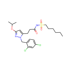 CCCCCCS(=O)(=O)NC(=O)CCc1cc(OC(C)C)nn1Cc1ccc(Cl)cc1Cl ZINC000073224621