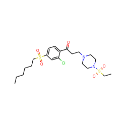 CCCCCCS(=O)(=O)c1ccc(C(=O)CCN2CCN(S(=O)(=O)CC)CC2)c(Cl)c1 ZINC000043073659