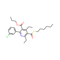 CCCCCCSC(=O)c1c(CC)nc(-c2cccc(Cl)c2)c(C(=O)OCCC)c1CC ZINC000013672368