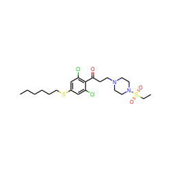 CCCCCCSc1cc(Cl)c(C(=O)CCN2CCN(S(=O)(=O)CC)CC2)c(Cl)c1 ZINC000043063411