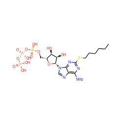 CCCCCCSc1nc(N)c2ncn([C@@H]3O[C@H](CO[P@@](=O)(O)O[P@@](=O)(O)OP(=O)(O)O)[C@@H](O)[C@H]3O)c2n1 ZINC000049774400